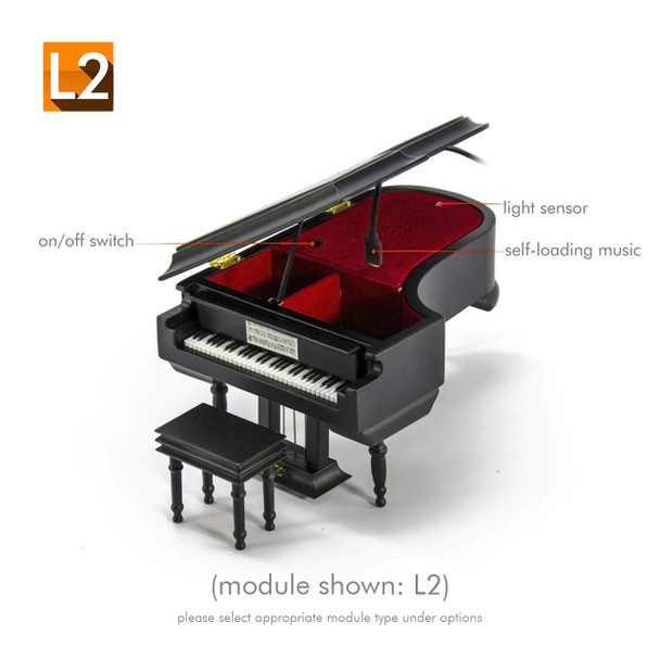 Miniature Matte Black USB Music Box Grand Piano with Bench