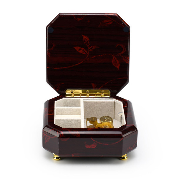 Beveled Octagonal Music Jewelry Box with Subtle Floral Motif Elegance