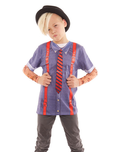 Youth Hipster W/ Suspenders Tattoo Tee W/ Mesh Sleeves