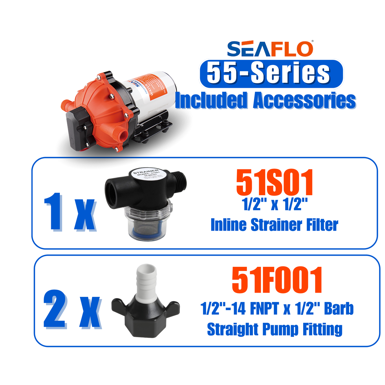 Seaflo Pompe à pression d'eau à membrane 12 V CC 5,5 GPM 60 PSI série