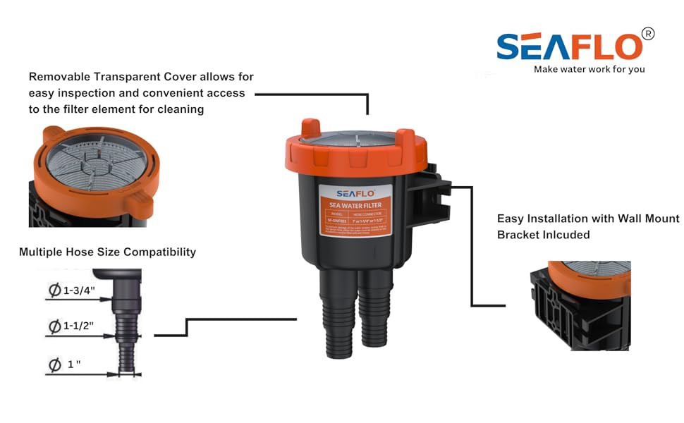 SEAFLO Raw Sea Water Filter/Intake Strainer for 1/2