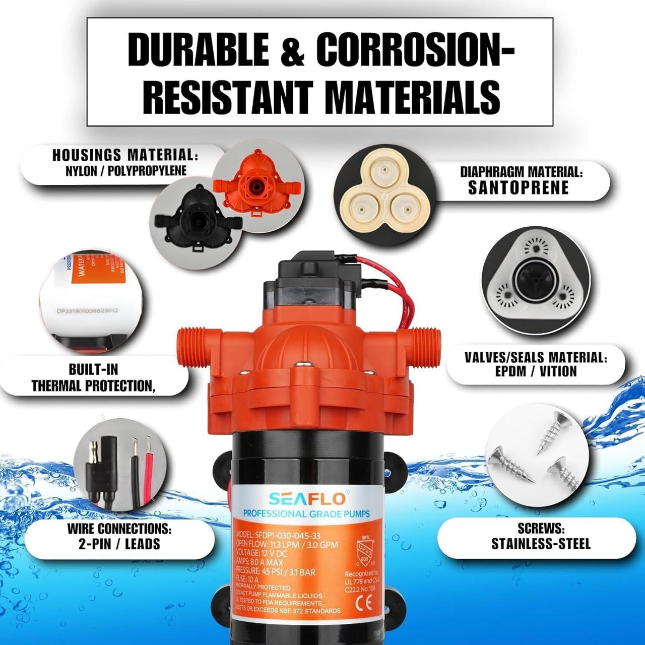 Water Pressure Diaphragm Pump 115V AC 4.0 GPM 45PSI,Self-priming