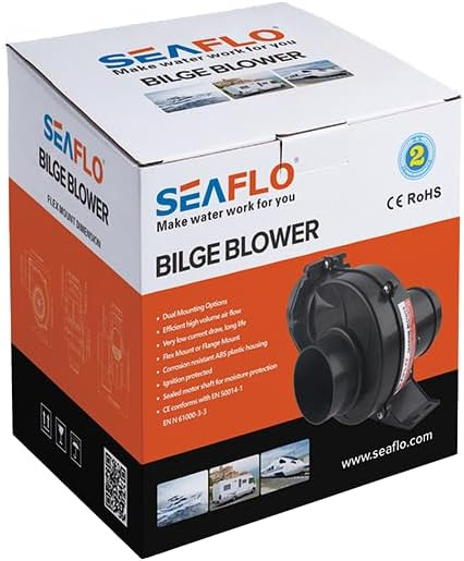 SEAFLO in Line Bilge Air Blower 130CFM Boat Black Ventilation