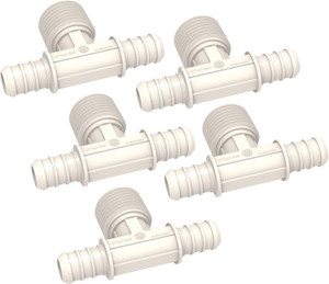 SEAFLO Plastic PEX Pipe Coupling Fitting Tee Style 1/2"-14 MNPT x 1/2" Barb x 1/2" Barb - Compatible with PEX or PE-RT Pipe, Corrosion Resistant (5-Pack)