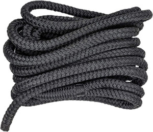 South Bend Rope Double Braid Nylon Dock Line w/Eye Splice (Black, 1-inch x 50 feet)