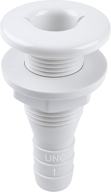 SEAFLO Thru Hull Fitting, Marine Boat, Plastic Drain Overflow Connector, Corrosion Resistant Saltwater Safe, Bilge Port Deck Outlet,(⅝,¾,1,1⅛,1¼,1½, & 2" Options)(1,2,5, &10 Packs)(White/Black)