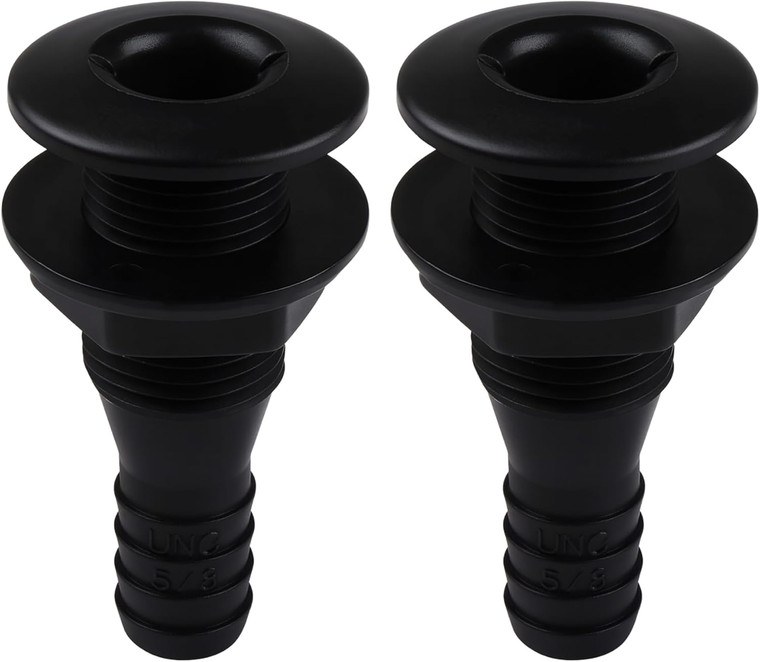 SEAFLO Thru Hull Fitting, Marine Boat, Plastic Drain Overflow Connector, Corrosion Resistant Saltwater Safe, Bilge Port Deck Outlet,(⅝,¾,1,1⅛,1¼,1½, & 2" Options)(1,2,5, &10 Packs)(White/Black)