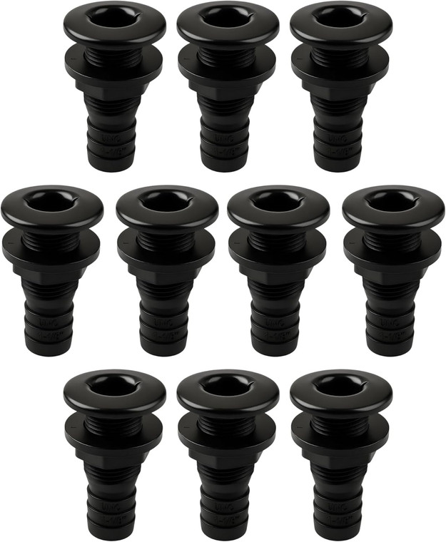 SEAFLO Thru Hull Fitting, Marine Boat, Plastic Drain Overflow Connector, Corrosion Resistant Saltwater Safe, Bilge Port Deck Outlet,(⅝,¾,1,1⅛,1¼,1½, & 2" Options)(1,2,5, &10 Packs)(White/Black)