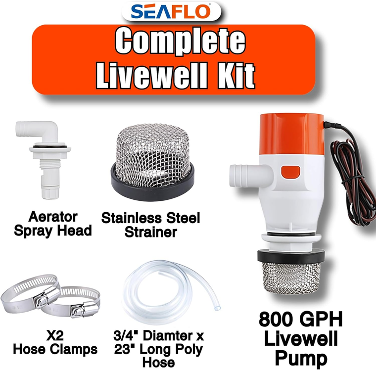 Kit Livewell Bait Tank Portable 12V 800GPH - Réservoir à Appâts Avec Aérateur, Pour Pêche