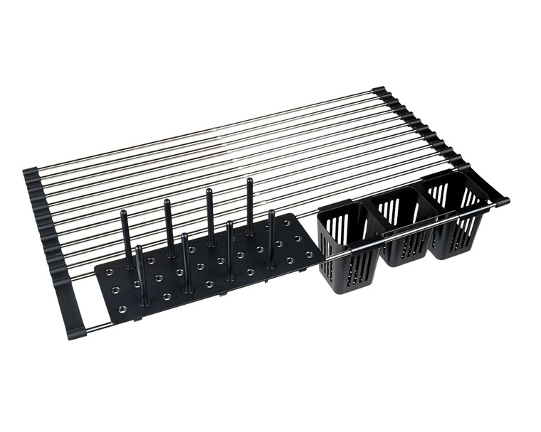 South Bend Components 12-23” Folding Dish Rack, Over Sink Drainer Mat, Stainless Steel Dish Drainer RackRustproof, Anti-Slip, Space Saving, Water Drainer Glass Stand, Plastic Bottle Stand