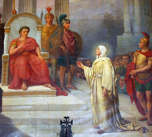 Saint Mary Magdalene gives an egg to Ceasar