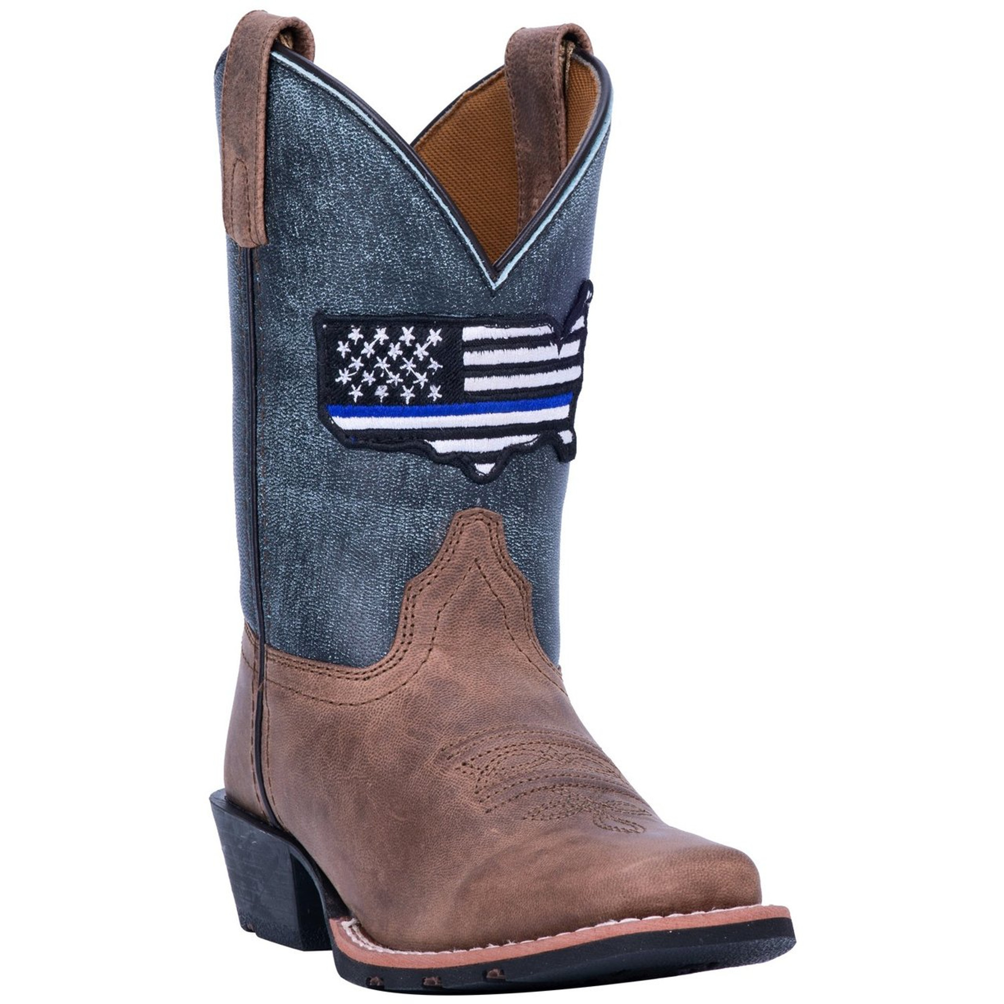 Dan Post Kids Boys Thin Blue Line Cowboy Boots Leather Sand//Blue