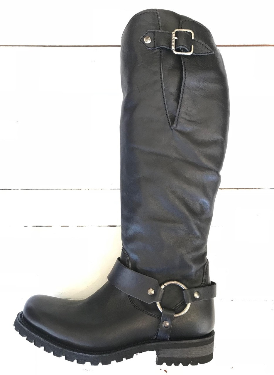 black harness boots