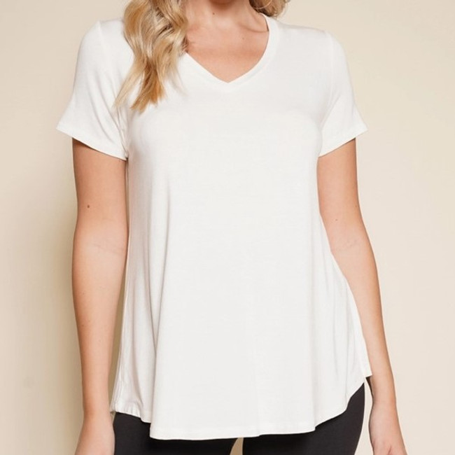  Classic Bamboo V-neck Top Ivory