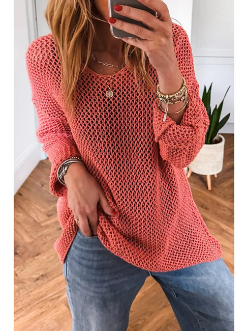 Women's Crochet Hollow-Out Sweater Coral
