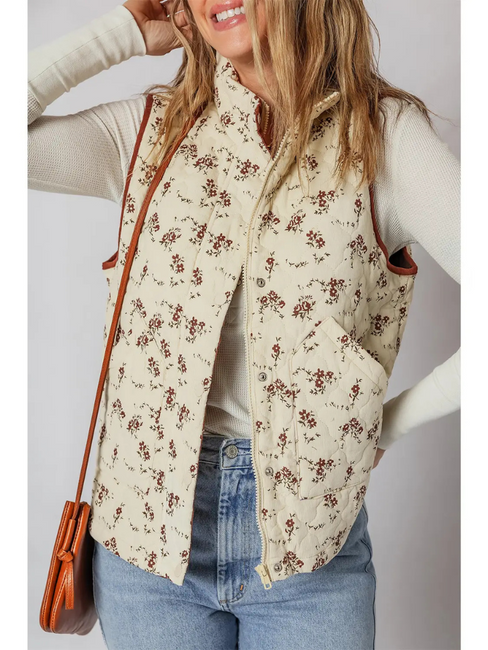  Women's Floral Quilted Vest Apricot