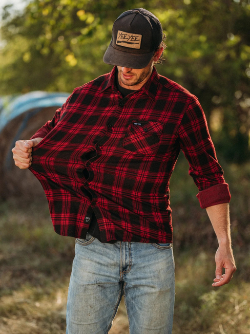 Men's Stretch Flannel Red Plaid 