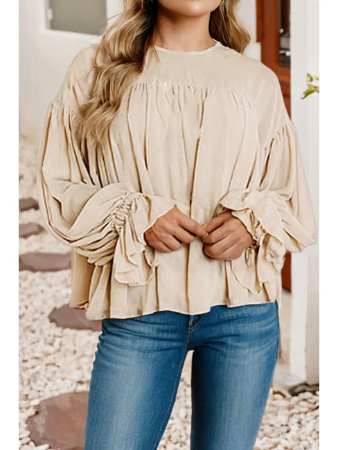 Women's Chiffon Pleated Blouse Parchment