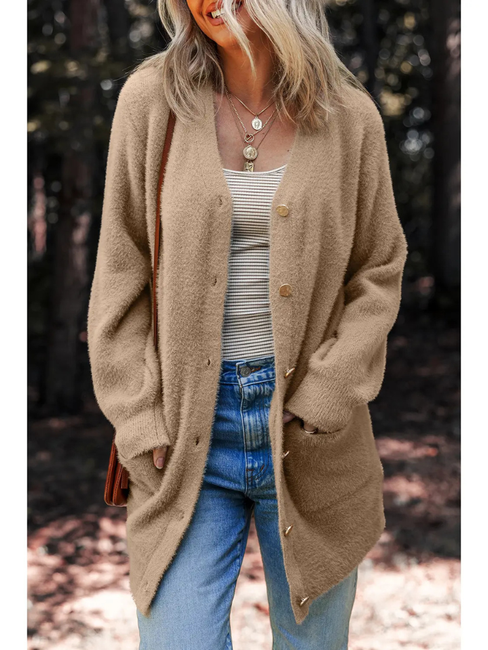 Women's Gold Button Cardigan Smoke Brown