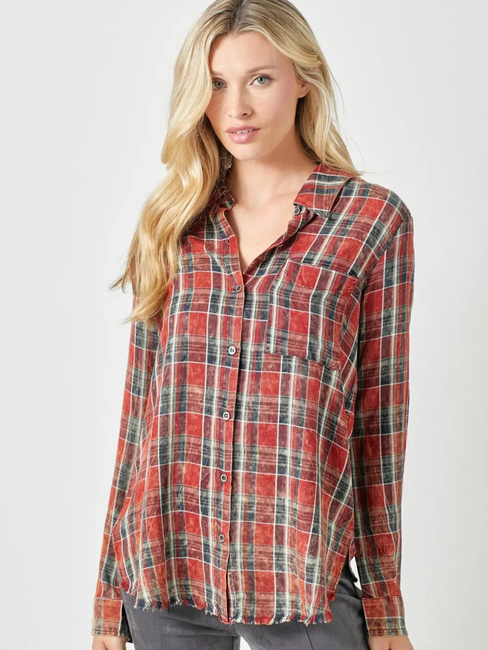 Women's Washed Plaid Shirt Red