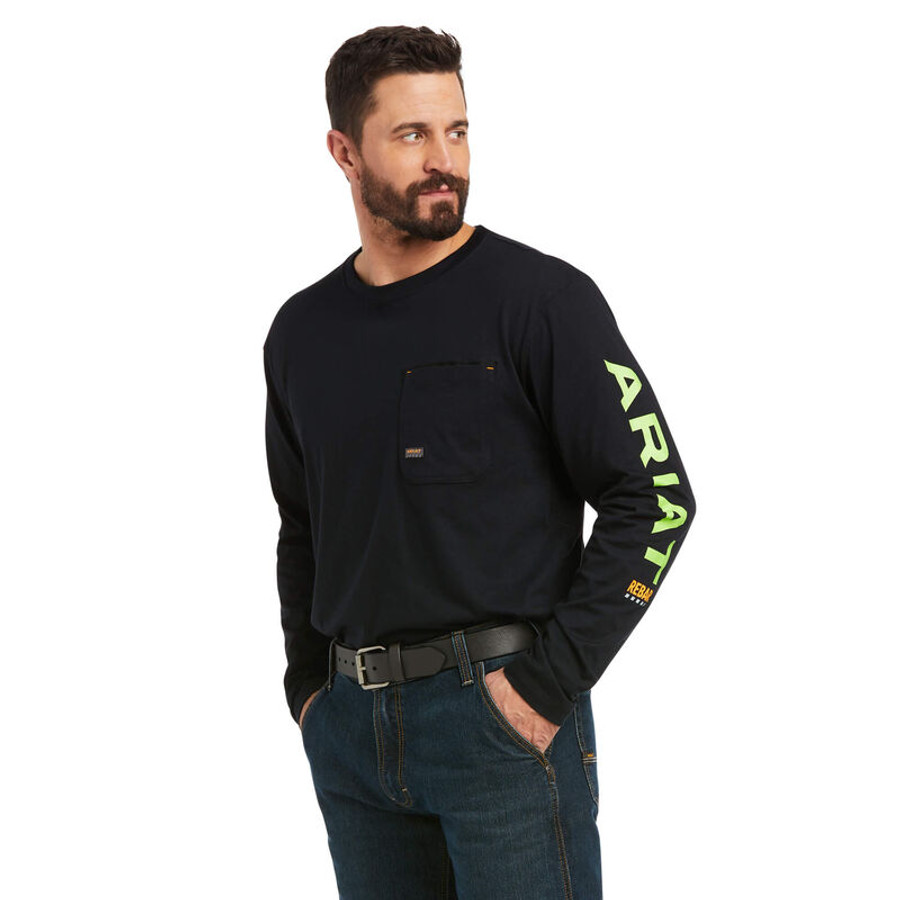 Rebar Workman Logo LS T-Shirt Black/Lime