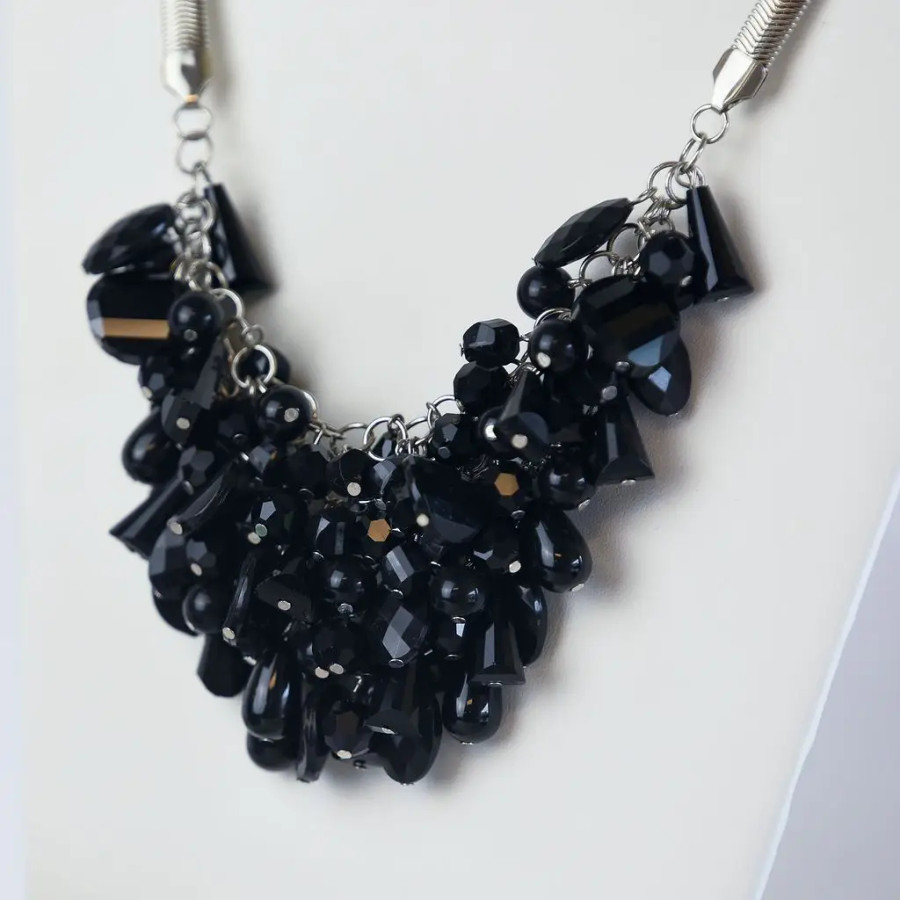 Veronica Black Bead Cluster Statement Necklace 