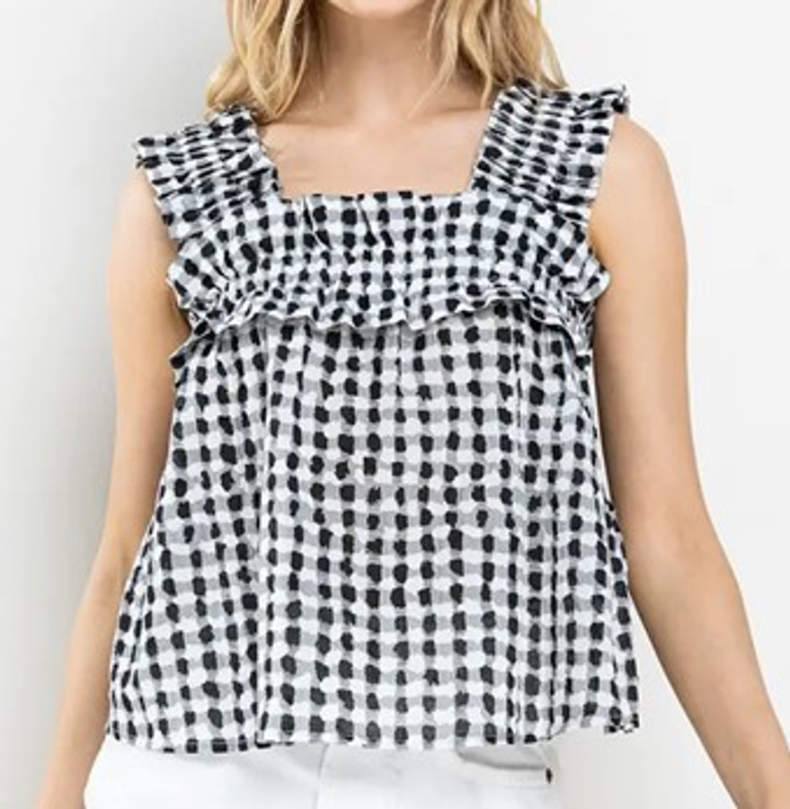 Crinkle Gingham Cami Top Black