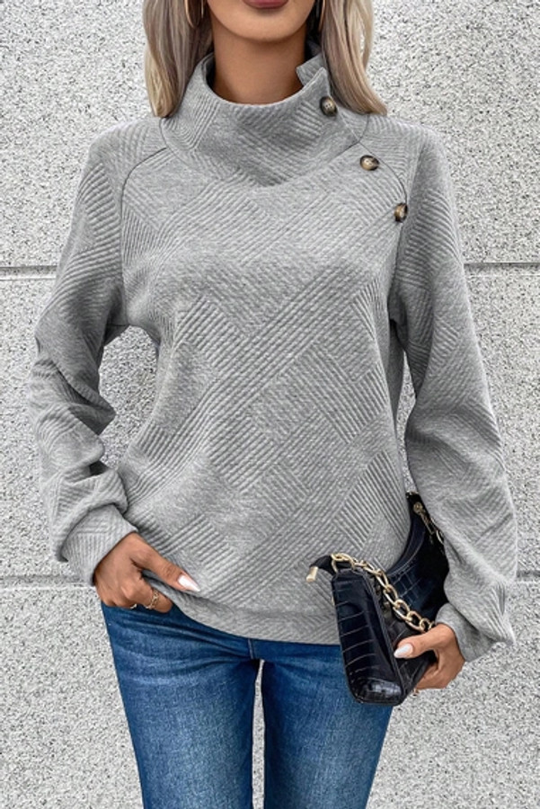 Women's Asymmetric Button Sweatshirt Gray 