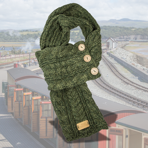 Aran Cable Button Scarf- Green (SCAR-29)