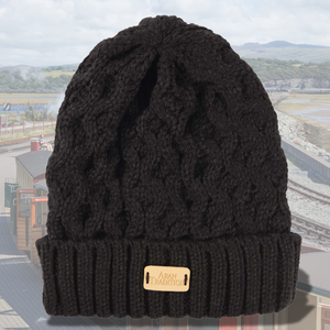 Beanie Hat - Aran Cable - Black (HAT-84)