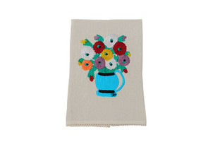 Zinnias Looking At You Linen Tea Towel