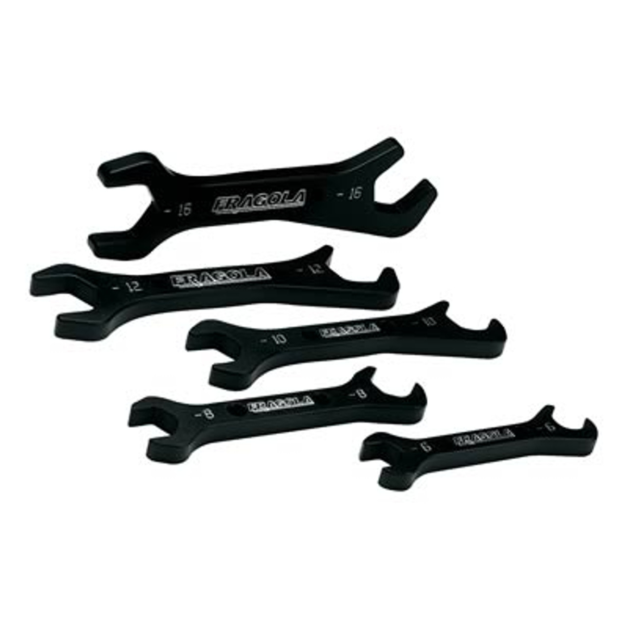 Hard anodized wrench sets include sizes -6 to -12.