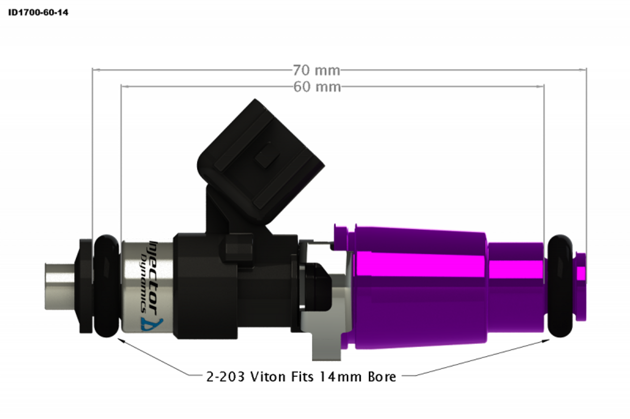 ID1700-XDS 1700.60.14.14.8 Fuel Injectors, 14mm (purple) adapters, set of 8