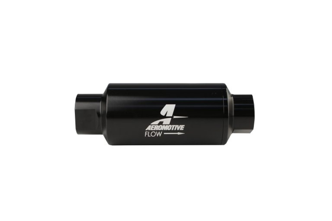 Aeromotive 12321 Filter, In-Line, 10-m Fabric Element, ORB-10 Port, Bright-Dip Black, 2" OD