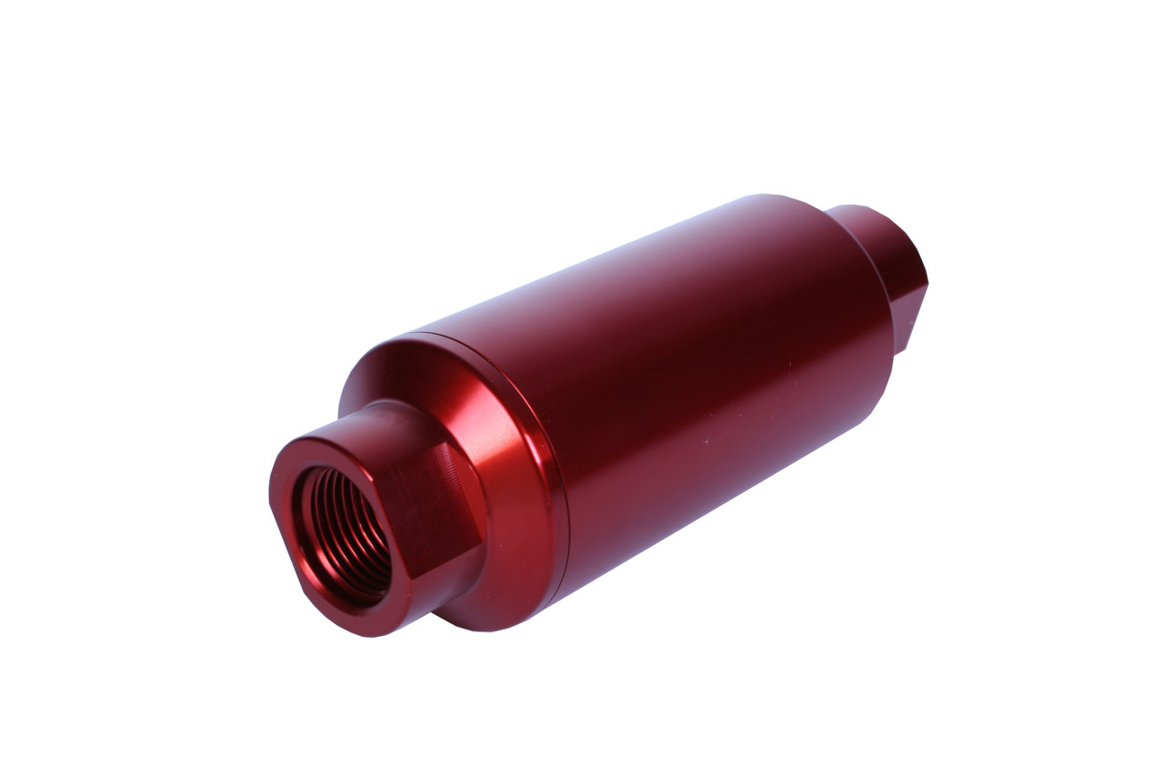 Aeromotive 12340 Filter, In-Line, 10-m Microglass Element, ORB-10 Port, Bright-Dip Red, 2" OD