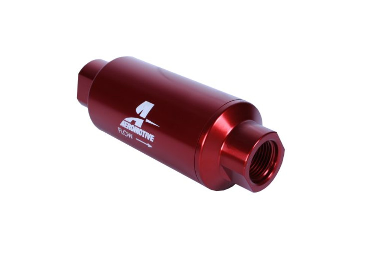 Aeromotive 12340 Filter, In-Line, 10-m Microglass Element, ORB-10 Port, Bright-Dip Red, 2" OD