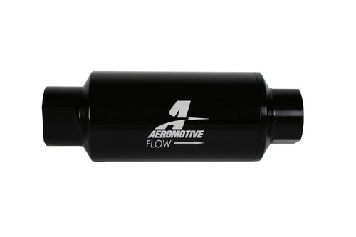 Aeromotive 12350 Filter, In-Line, 10-m Microglass Element, ORB-10 Port, Bright-Dip Black, 2" OD