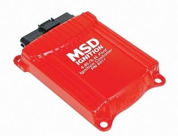 MSD-6011 6-MOD Ford Modular Engine Controller, red electronic control module with black connector and white labeling. MSD-6011 6-MOD Ford Modular Engine Controller, red electronic control module with black connector and white labeling.
