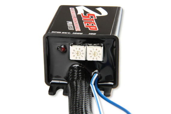 MSD 8733 2-Step Launch Control for GM LS Engines, black electronic device with adjustable dial controls and wiring, used for optimizing engine performance and launch control in vehicles.