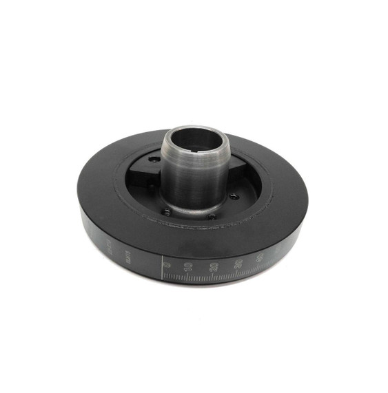 PRW Street Dampener for Small Block Mopar, SFI Approved, black and metallic engine dampener with degree markings for timing adjustment.