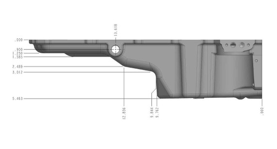 Holley Performance Parts – EFI, Intakes, & More Holley 302-3 LS Engine Swap Oil Pan - Free LSX T-shirt with purchase! This image shows a detailed technical drawing of an LS engine swap oil pan with measurements.