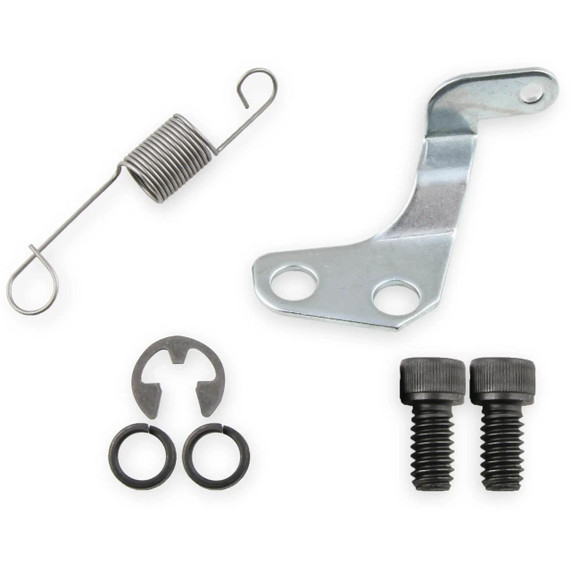 Quick Fuel Technology – Carburetors & Fuel Systems QFT SL-600-VS SLAYER SERIES CARBURETOR 600CFM VACUUM SECONDARIES, set of carburetor components including an aluminum linkage bracket, a spring, and screws.