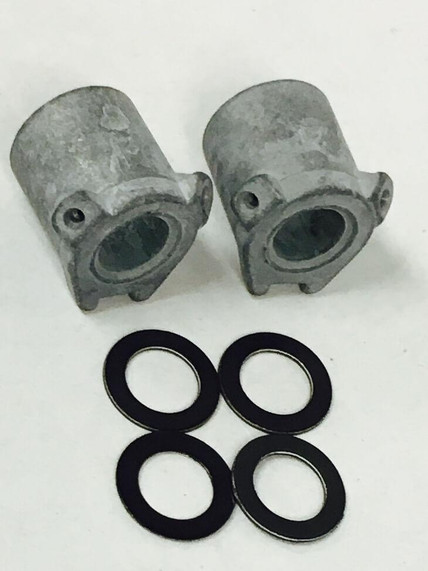 Holley Performance Parts – EFI, Intakes, & More .032 PUMP DISCHARGE NOZZLE KIT, image showing two metal discharge nozzles with four black rubber washers.
