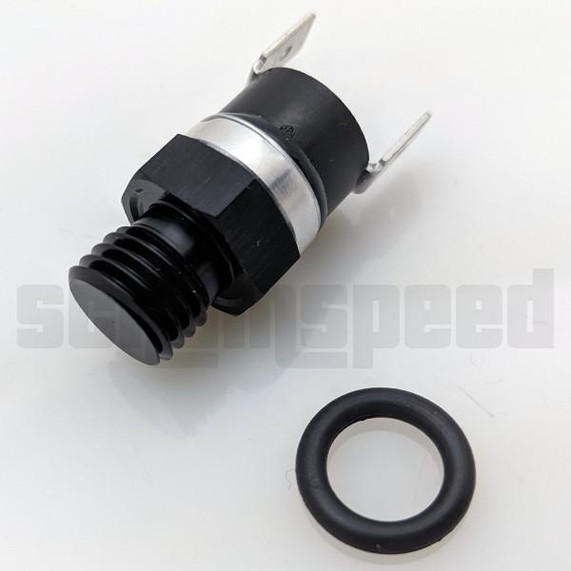 Scram Speed LS Thermal Fan Switch 200°, automotive engine cooling sensor with rubber seal and metal terminals.