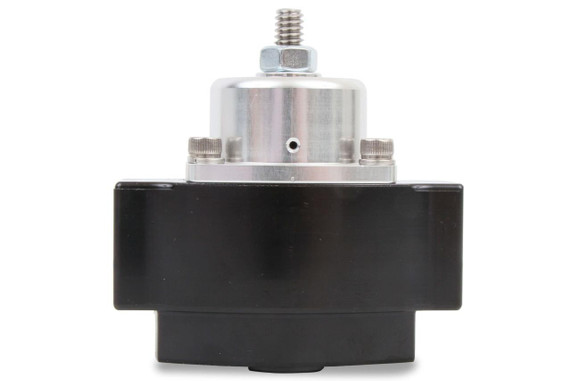 Holley Performance Parts – EFI, Intakes, & More Holley 12-843 Billet Fuel Pressure Regulator 4.5-9 PSI non-return, close-up view of the lightweight, durable metallic fuel pressure regulator with adjustable settings and fittings.