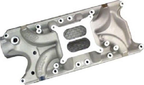 Weiand 8124 Small Block Ford Street Warrior Intake Manifold, high-performance automotive engine part with a silver finish designed for improved airflow and power in Ford small block engines.