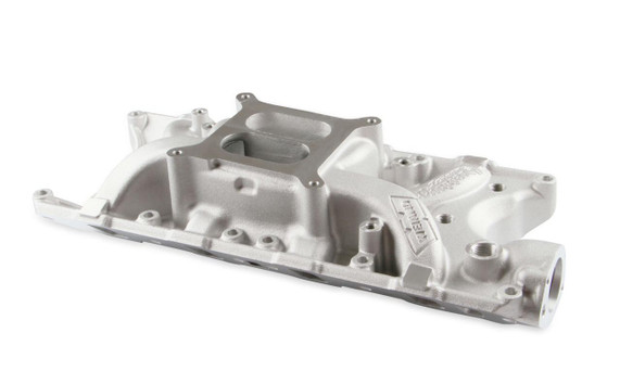 Weiand 8124 Small Block Ford Street Warrior Intake Manifold, automotive engine intake manifold in silver color.