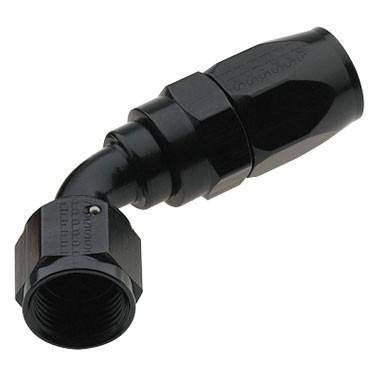 Fragola 226010-BL #10 X 60 PRO-FLOW HOSE END BLACK, a black hose fitting with a threaded connector and angled design for secure hose connection.