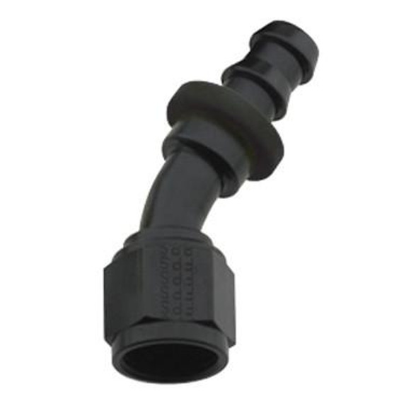 Fragola 203006-BL #6 Push Lock End, a black plastic connector with a curved design used for secure tube connections.