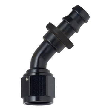 Fragola 204516-BL #16 PUSH LOCK END, black angled hose fitting with push lock connector for secure tube attachment.